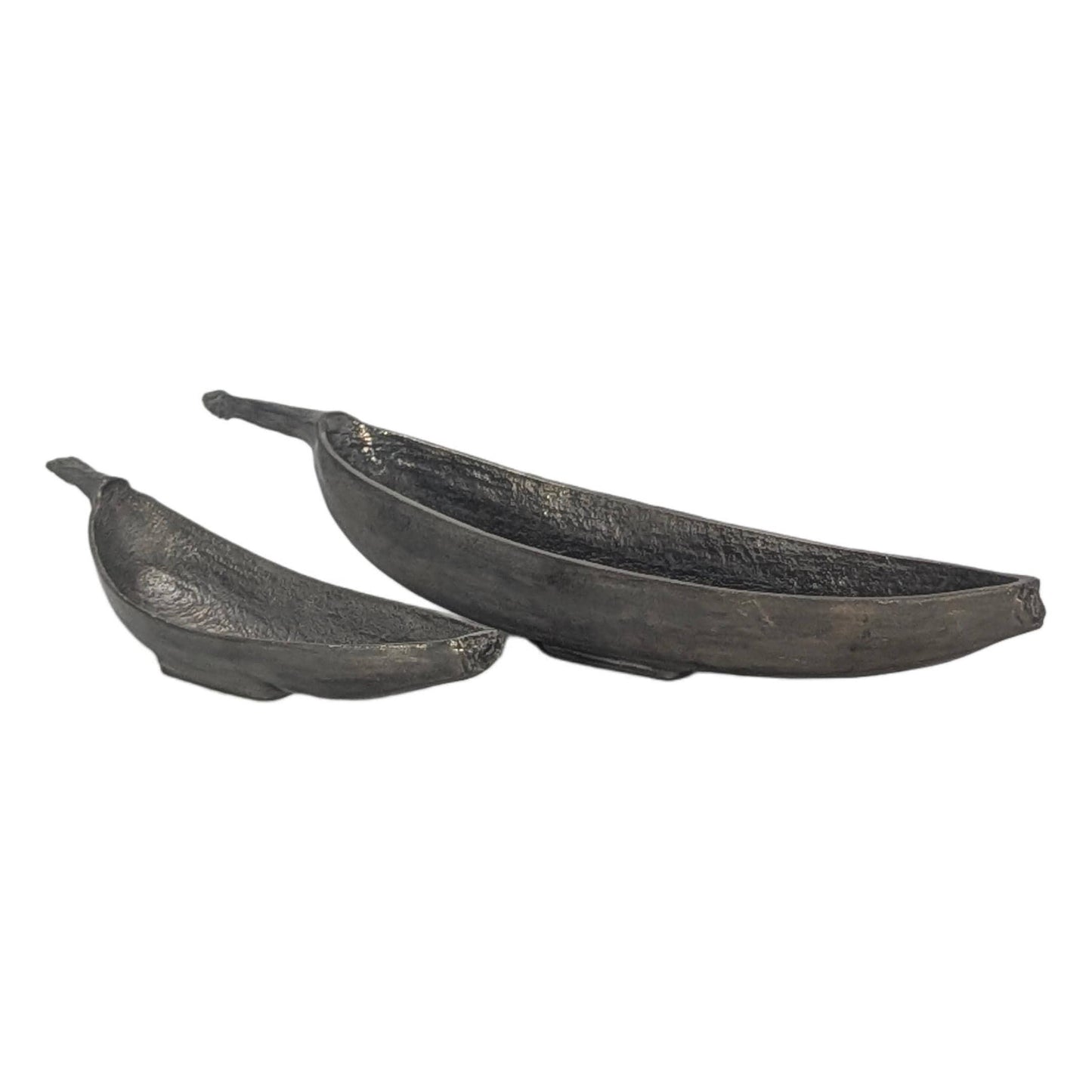 Botanical Pewter Trinket Set, Handcrafted Banana Bowls, Tropical Decor