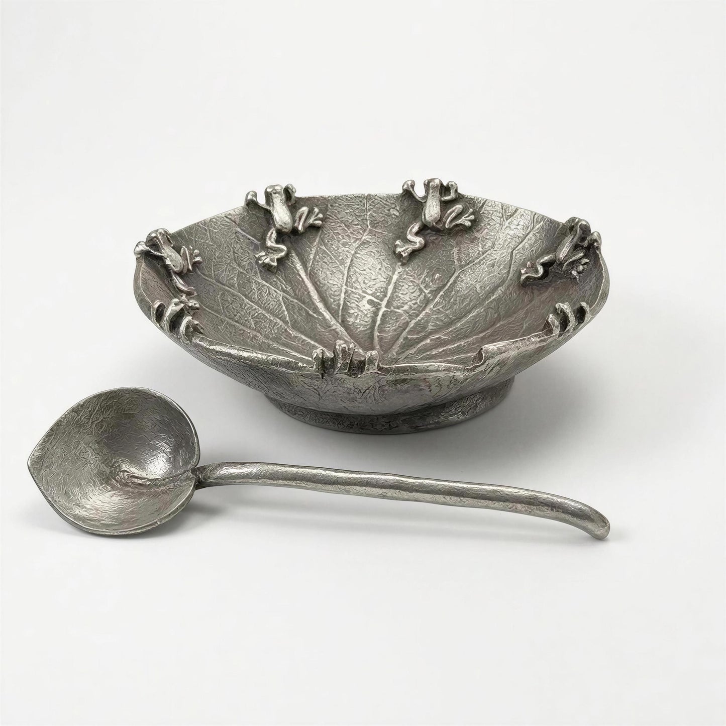 Handcrafted Pewter Water Lily Salt Cellar with Spoon, Nature Inspired Kitchen Essential for Salts and Spices