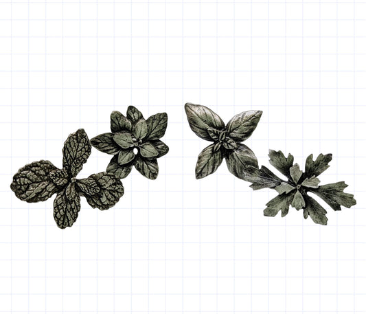 Italian Herb Napkin Rings: Pewter Basil, Parsley, Oregano, Mint - Set of 4