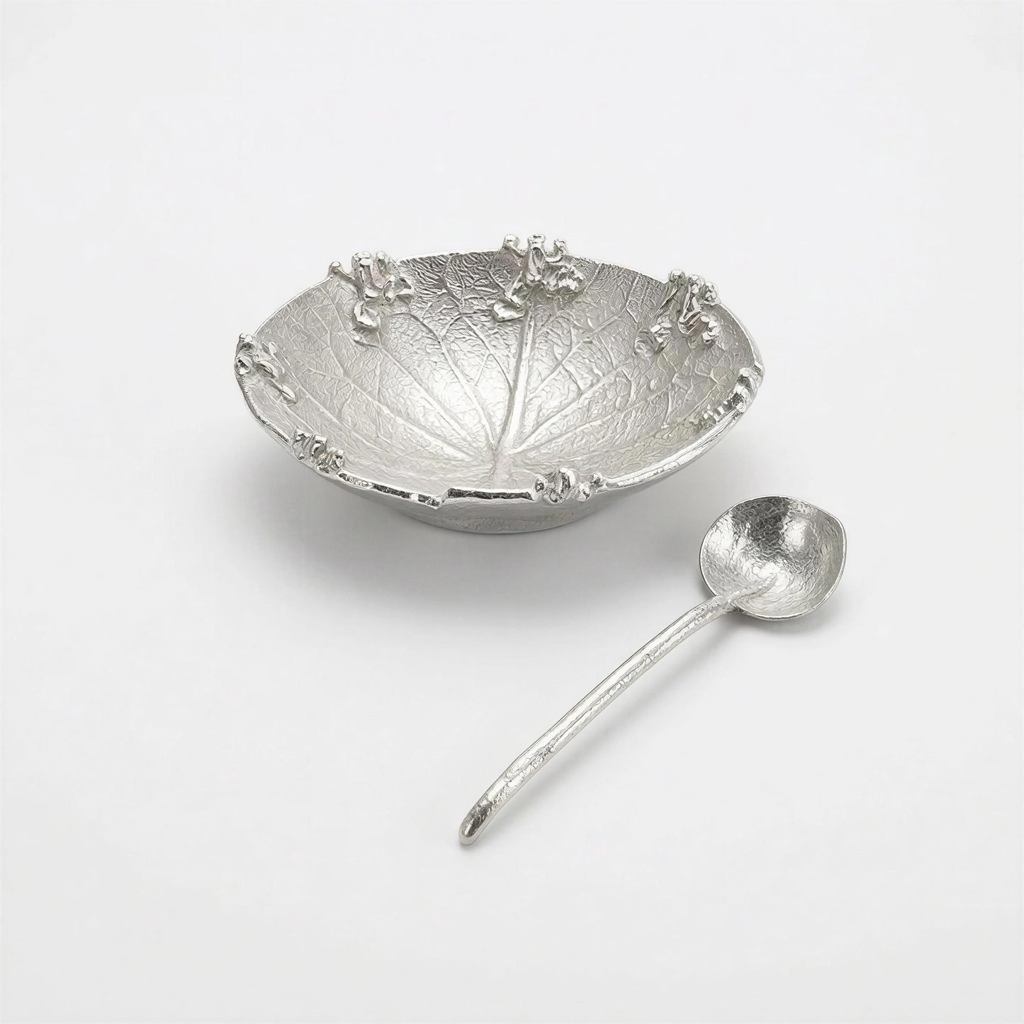 Handcrafted Pewter Water Lily Salt Cellar with Spoon, Nature Inspired Kitchen Essential for Salts and Spices