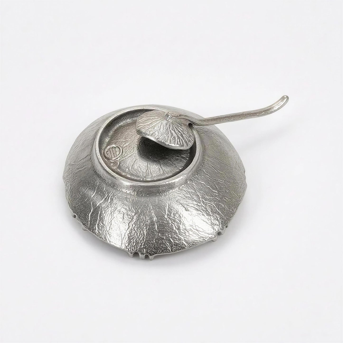 Handcrafted Pewter Water Lily Salt Cellar with Spoon, Nature Inspired Kitchen Essential for Salts and Spices