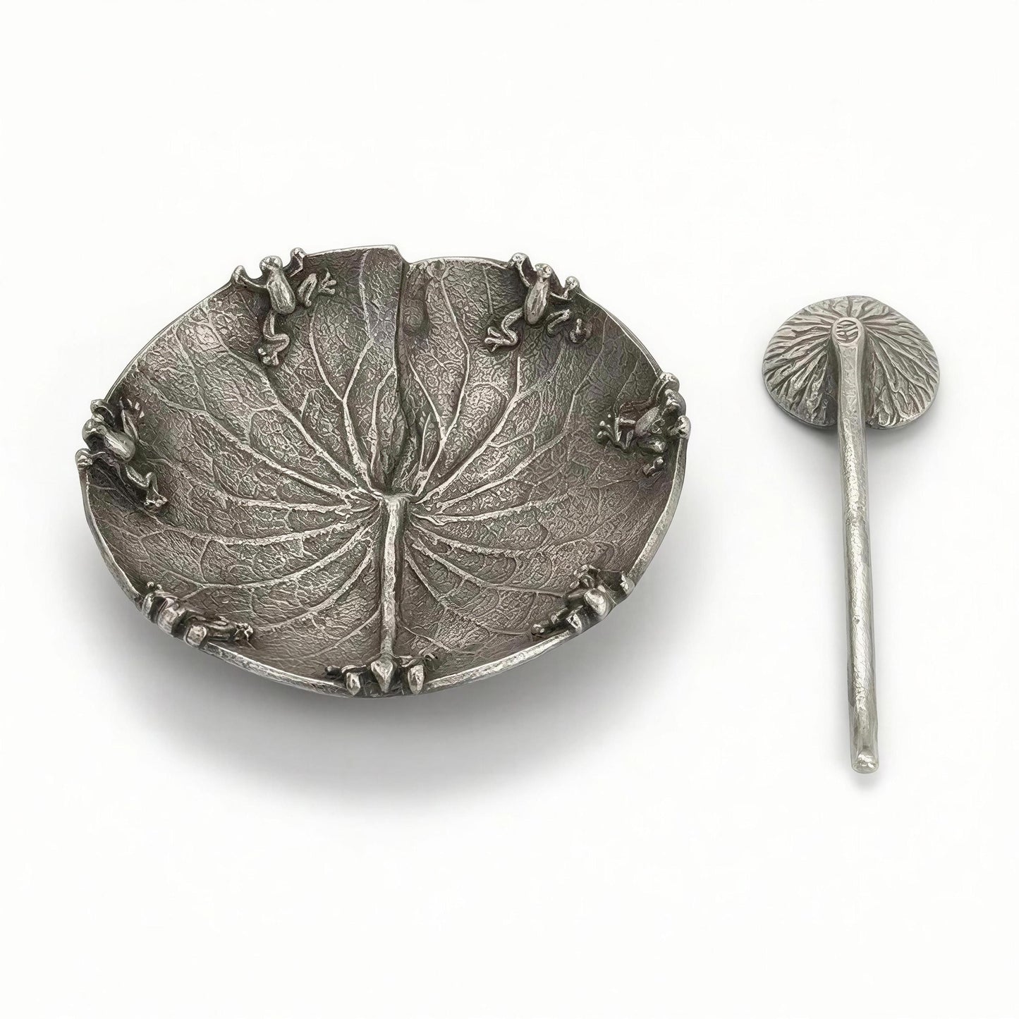 Handcrafted Pewter Water Lily Salt Cellar with Spoon, Nature Inspired Kitchen Essential for Salts and Spices