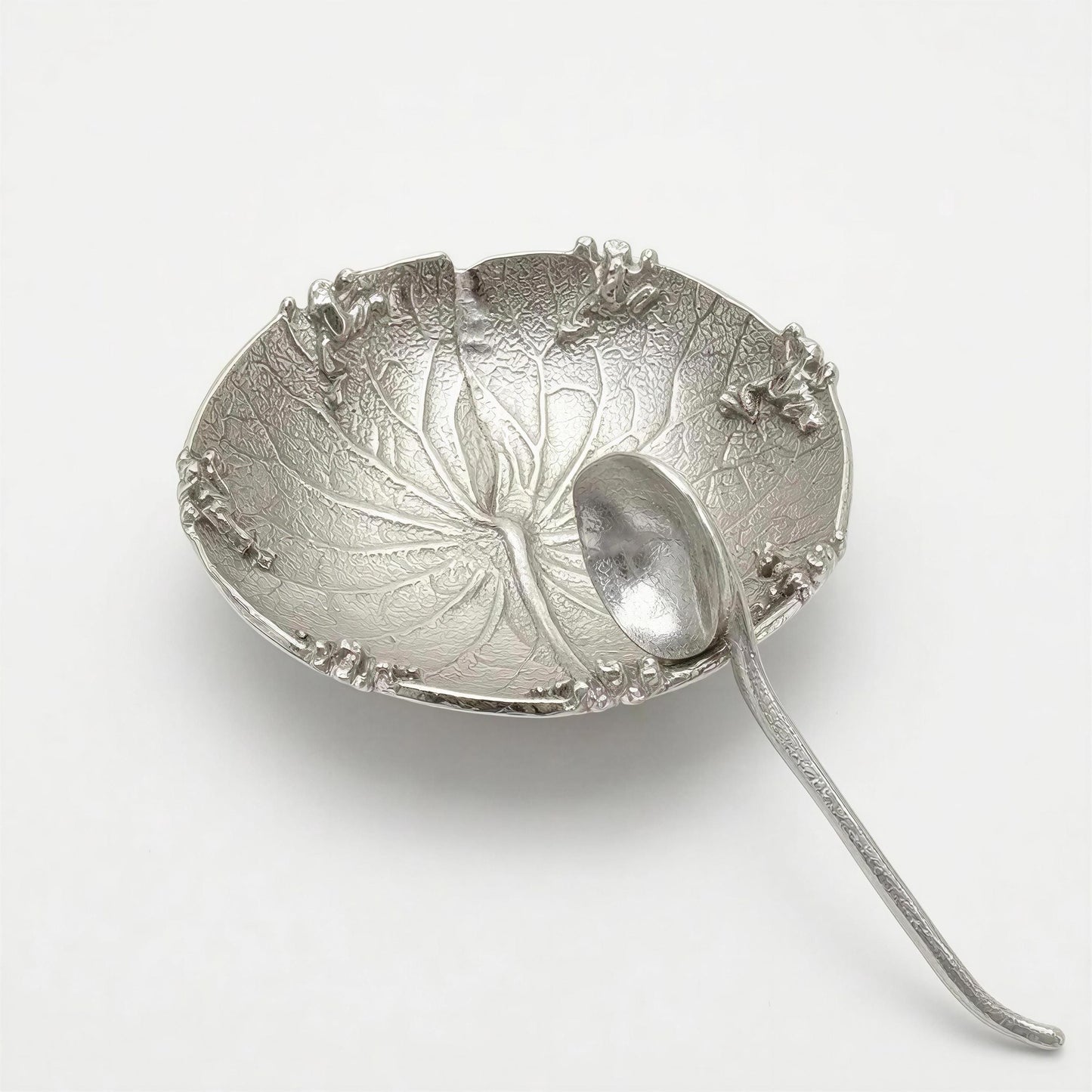 Handcrafted Pewter Water Lily Salt Cellar with Spoon, Nature Inspired Kitchen Essential for Salts and Spices