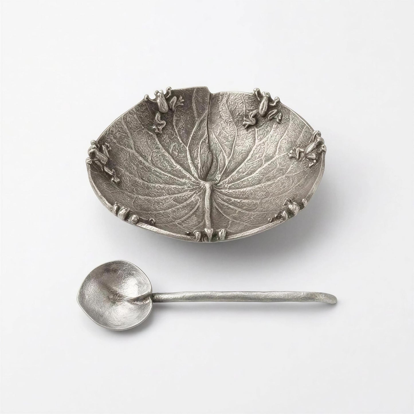Handcrafted Pewter Water Lily Salt Cellar with Spoon, Nature Inspired Kitchen Essential for Salts and Spices