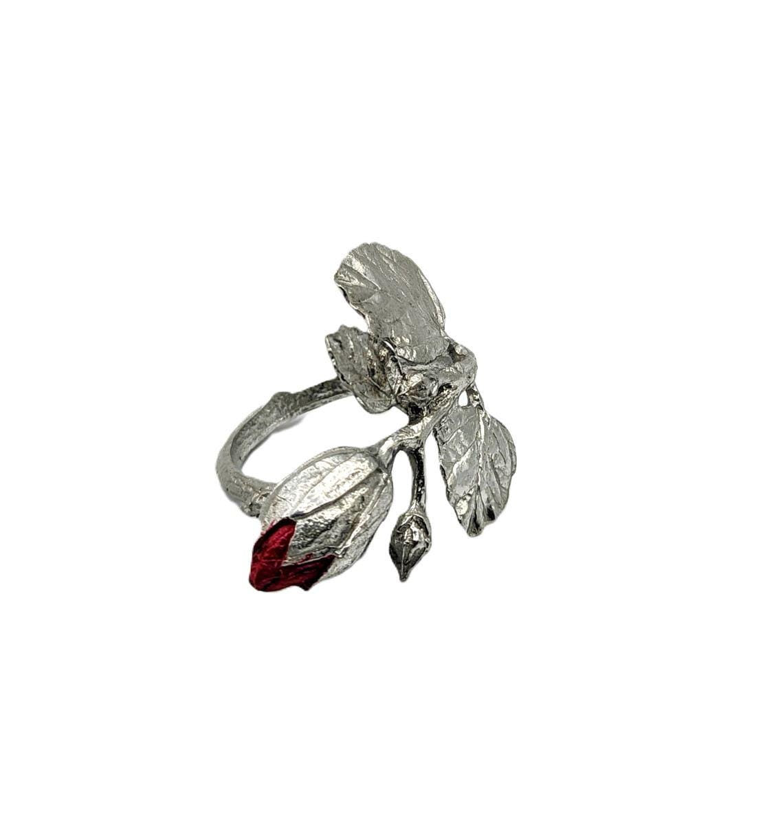 Elegant Hibiscus Bud Pewter Napkin Ring Set of 4 Inspired by Nature