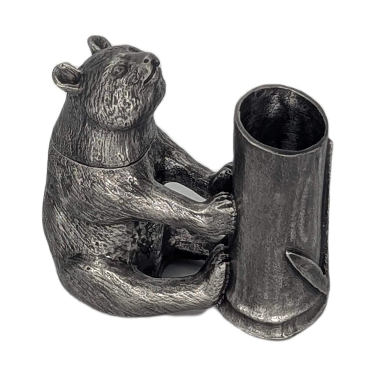 Handcrafted Giant Panda Bamboo Unique Pewter Pen Holder & Hideout Box, Desk Decor