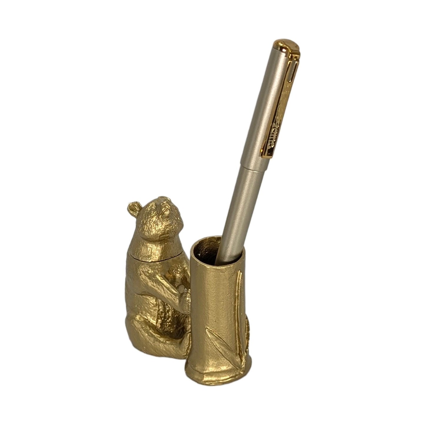 Handcrafted Giant Panda Bamboo Unique Pewter Pen Holder & Hideout Box, Desk Decor