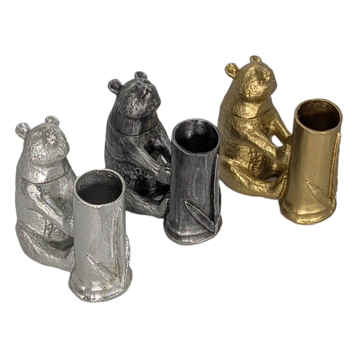 Handcrafted Giant Panda Bamboo Unique Pewter Pen Holder & Hideout Box, Desk Decor