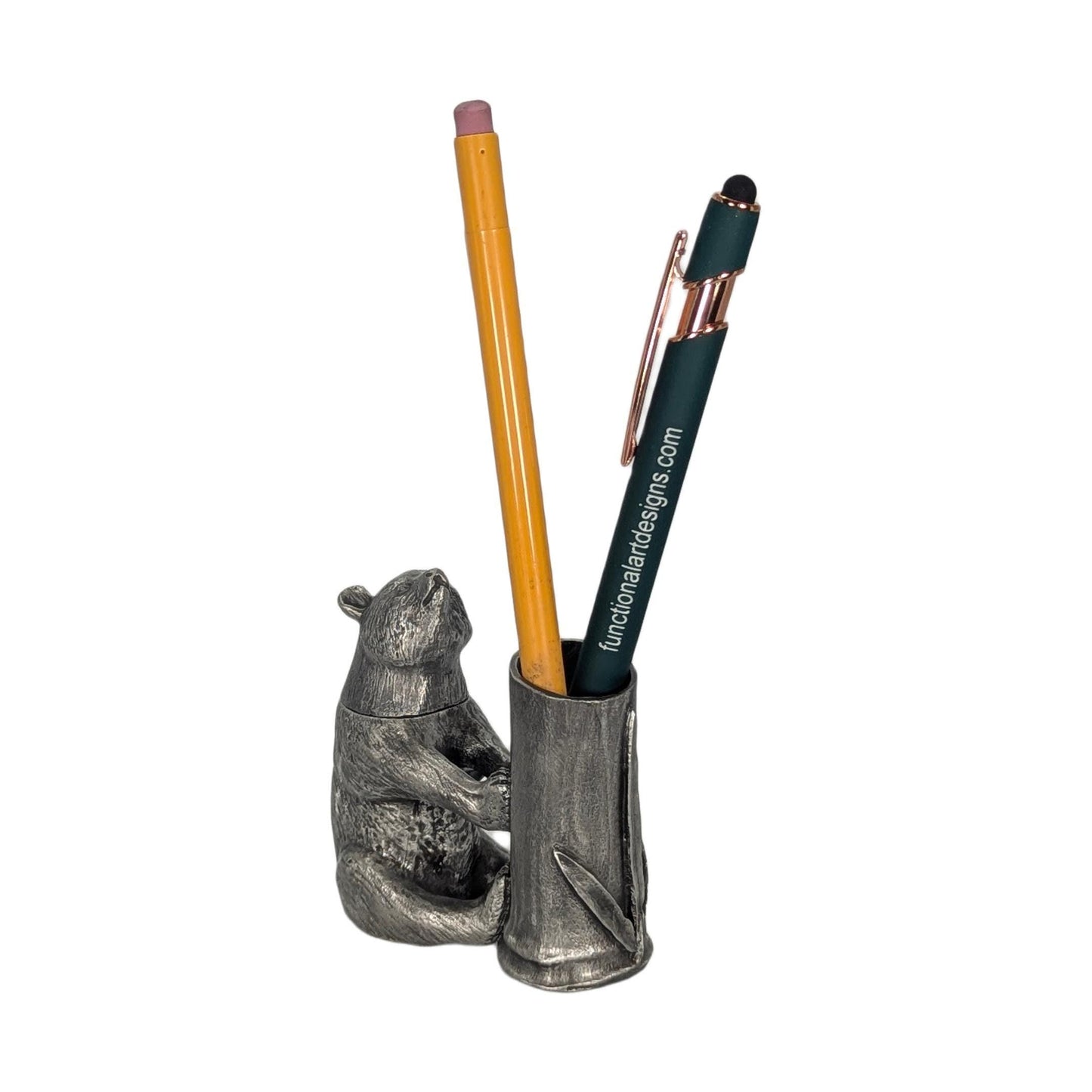 Handcrafted Giant Panda Bamboo Unique Pewter Pen Holder & Hideout Box, Desk Decor