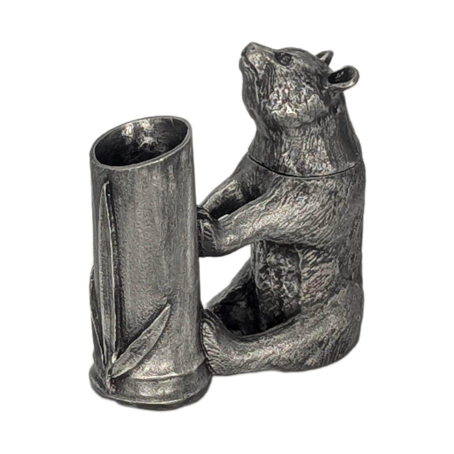 Handcrafted Giant Panda Bamboo Unique Pewter Pen Holder & Hideout Box, Desk Decor