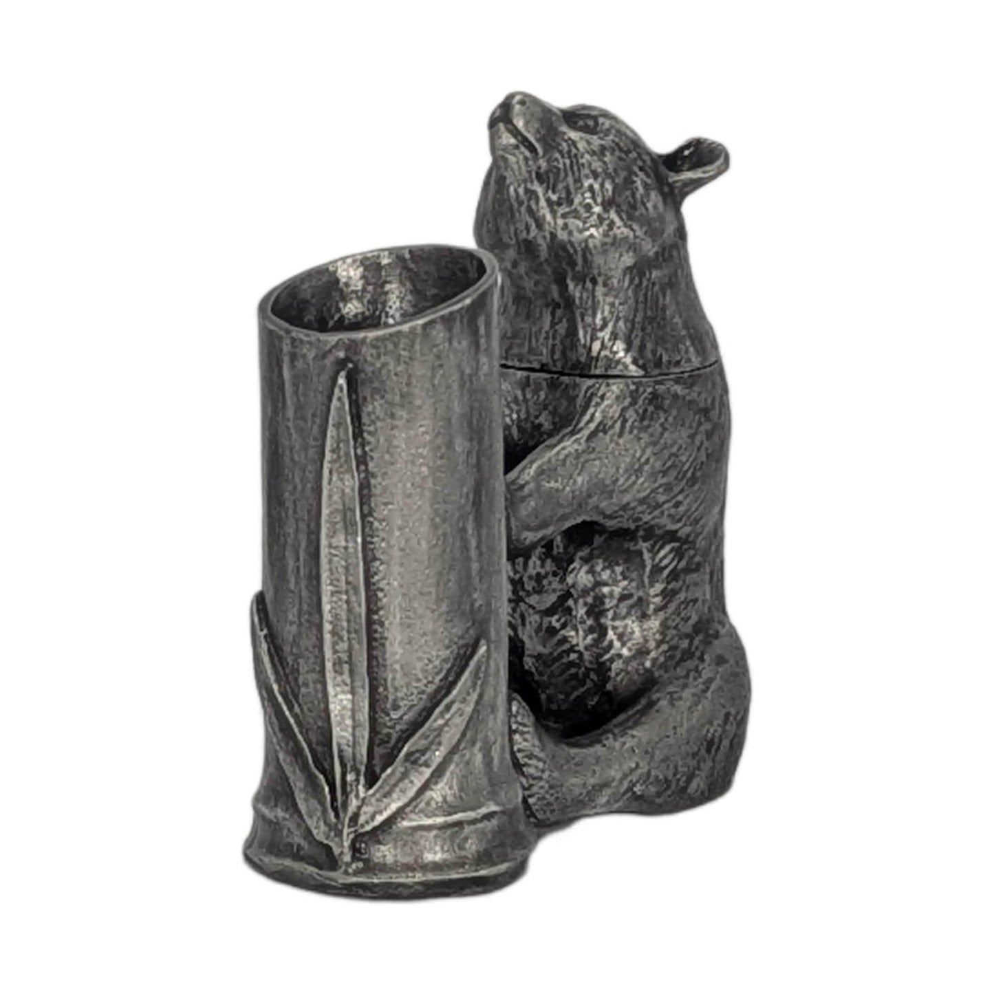 Handcrafted Giant Panda Bamboo Unique Pewter Pen Holder & Hideout Box, Desk Decor