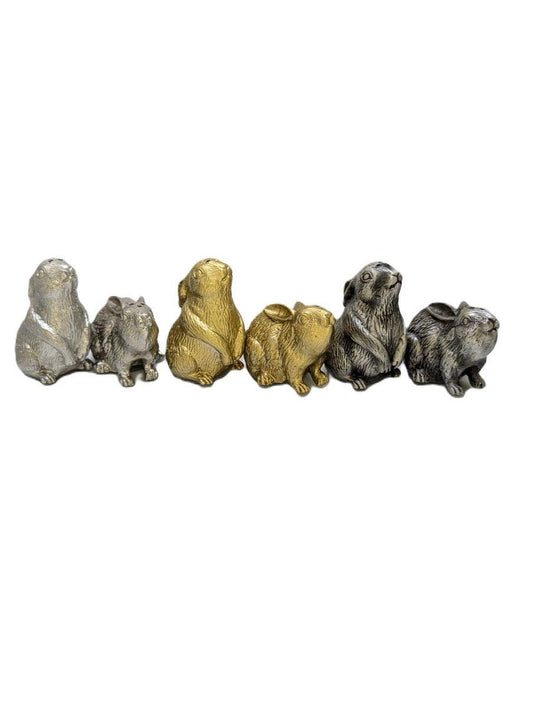 Rabbits Couple Miniature Pewter Salt & Pepper Shakers Set Collectible Table Decor
