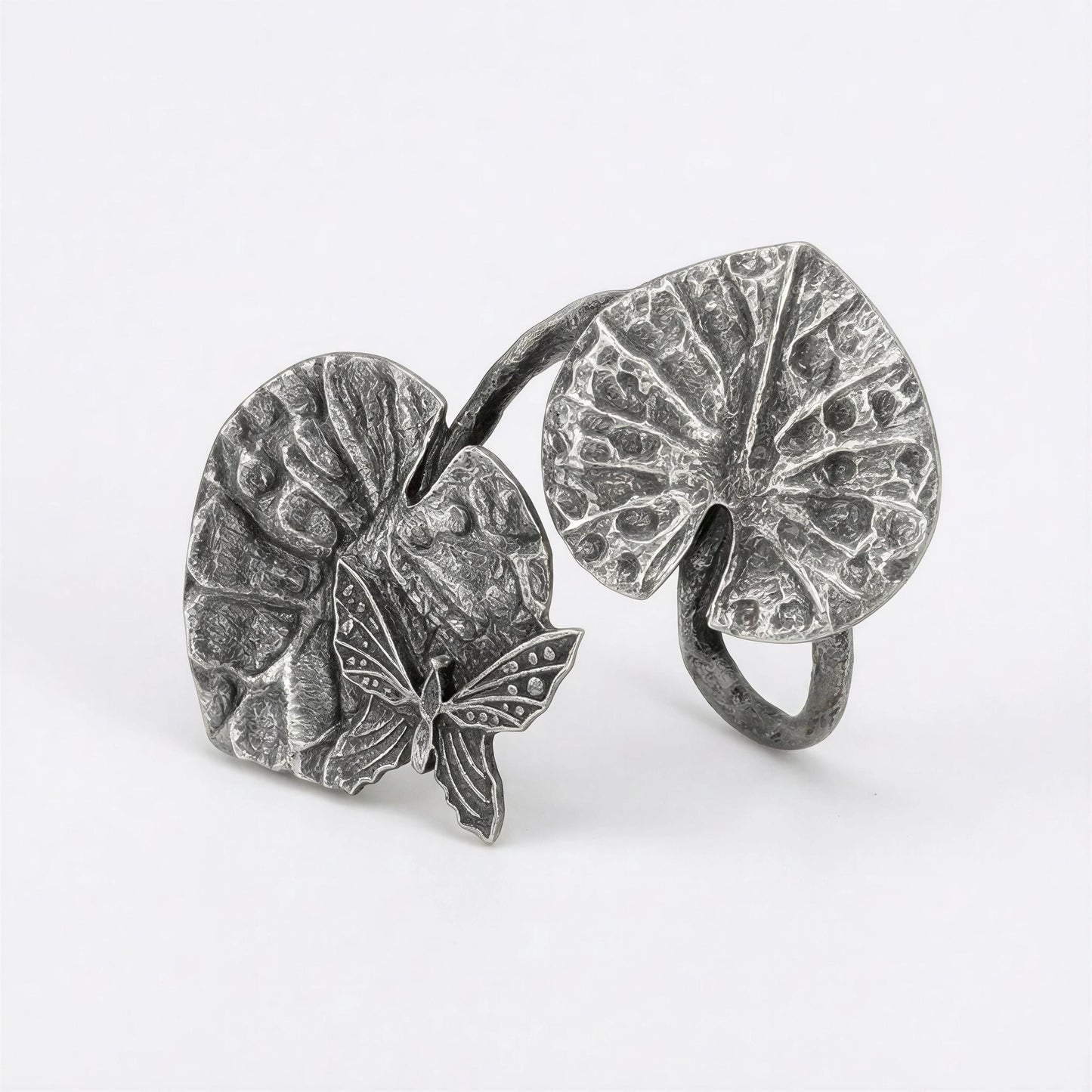 Water Lily Napkin Rings Set of 4, Handcrafted Pewter Holder, Nature Inspired Table Decor