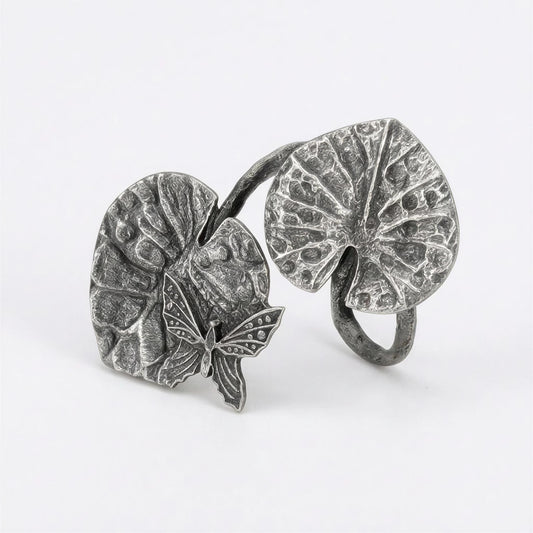 Water Lily Napkin Rings Set of 4, Handcrafted Pewter Holder, Nature Inspired Table Decor