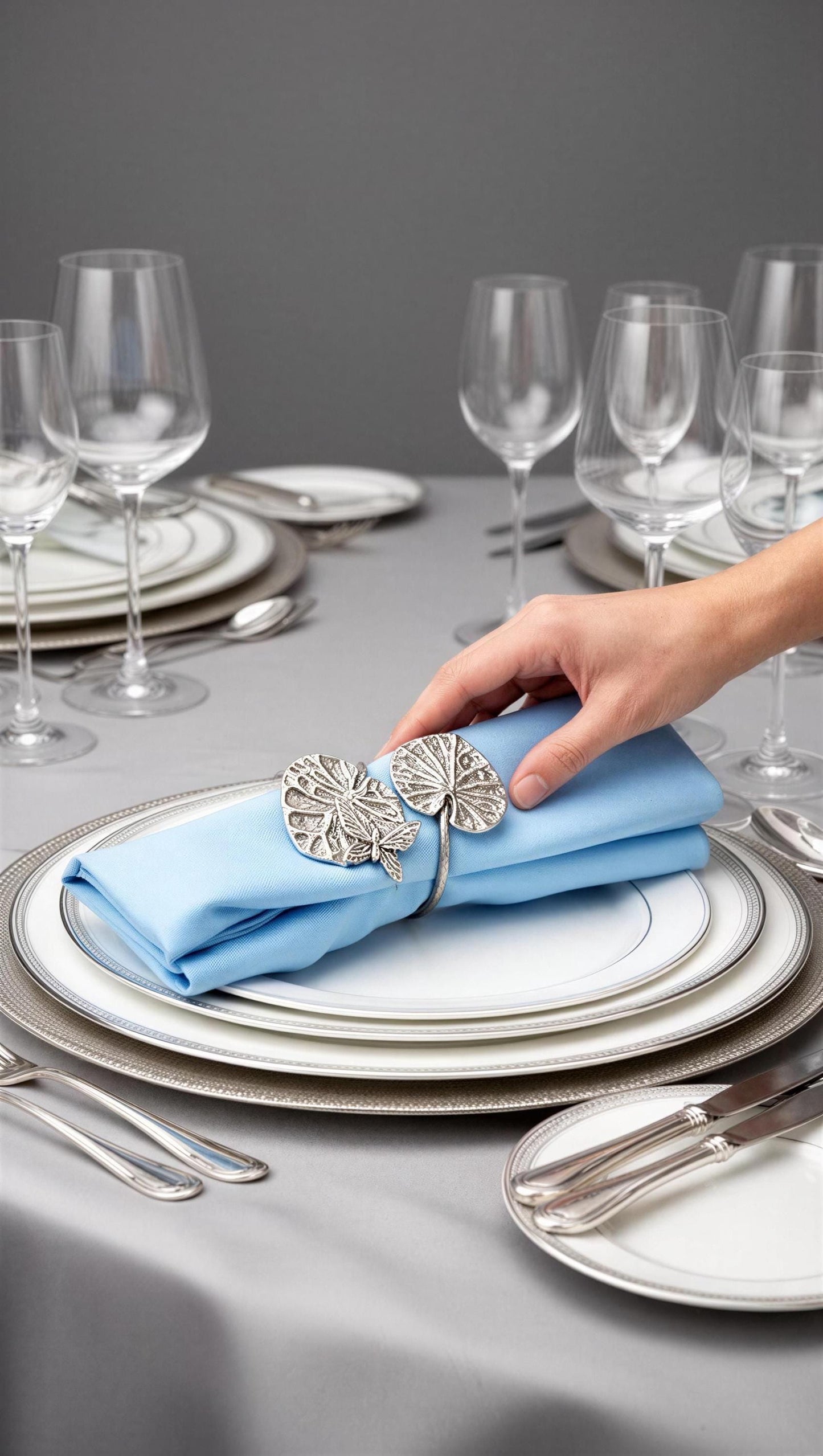 Water Lily Napkin Rings Set of 4, Handcrafted Pewter Holder, Nature Inspired Table Decor