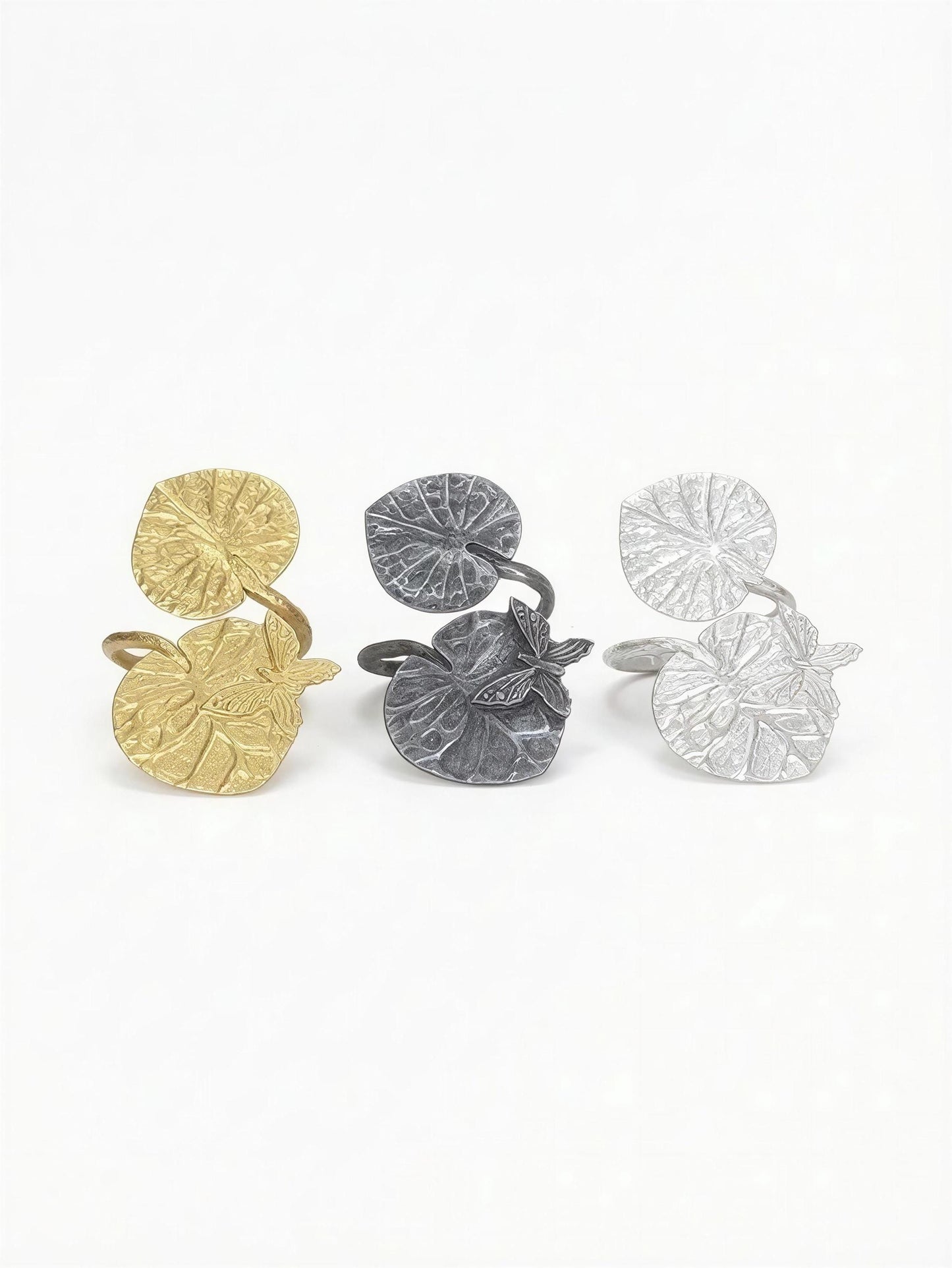 Water Lily Napkin Rings Set of 4, Handcrafted Pewter Holder, Nature Inspired Table Decor