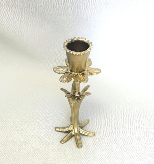 Handmade Daffodil Botanical Pewter Taper Candle Holder, Home Decor Inspired by Nature