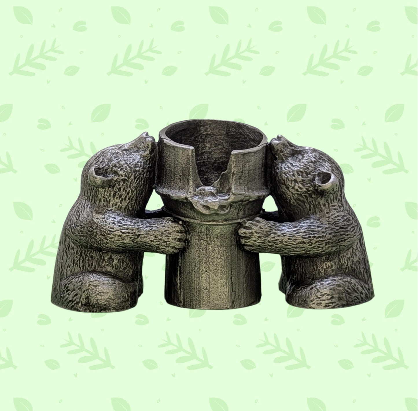 Minimalist Bamboo Pandas Pewter Taper Candle Holder Decor Collectible