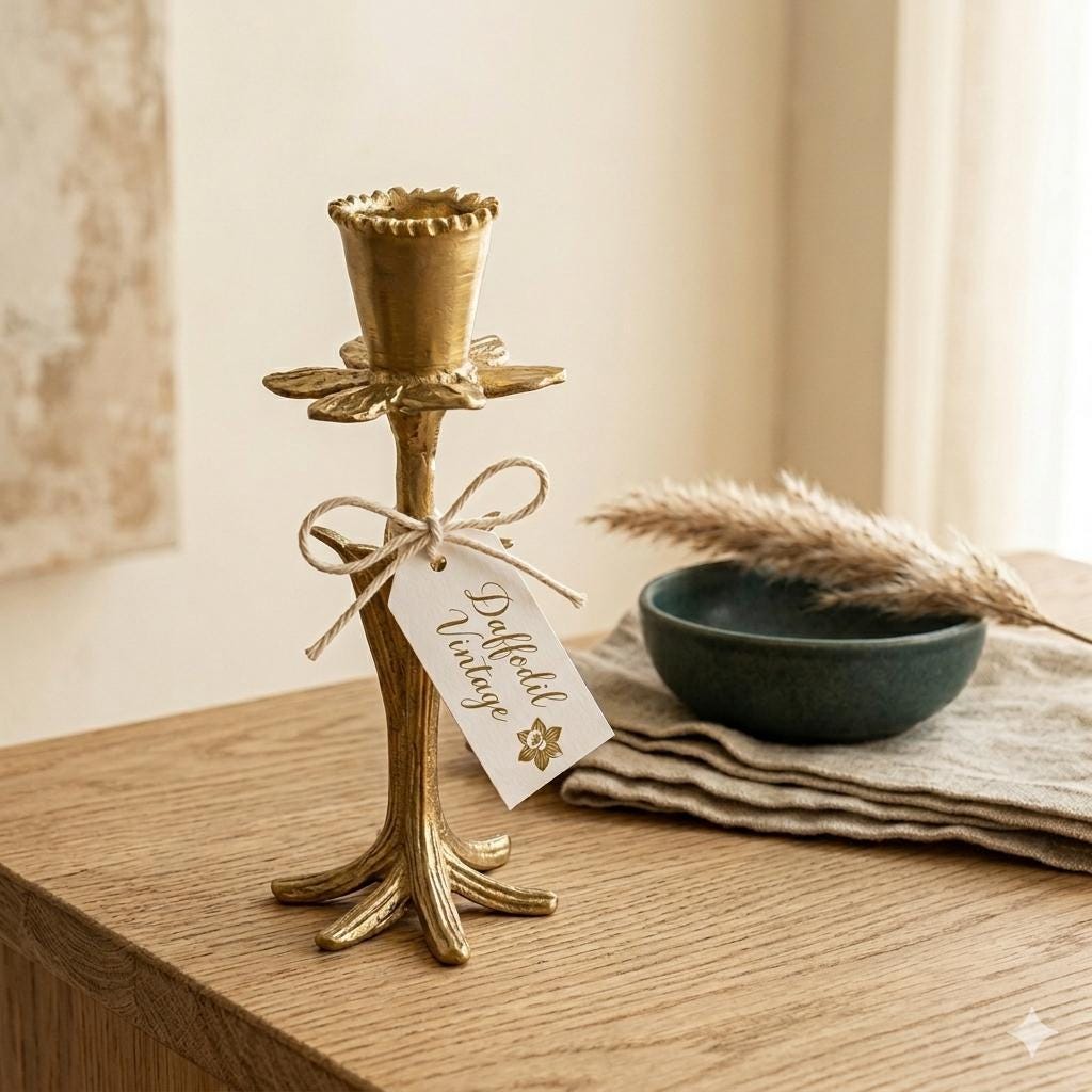 Handmade Daffodil Botanical Pewter Taper Candle Holder, Home Decor Inspired by Nature
