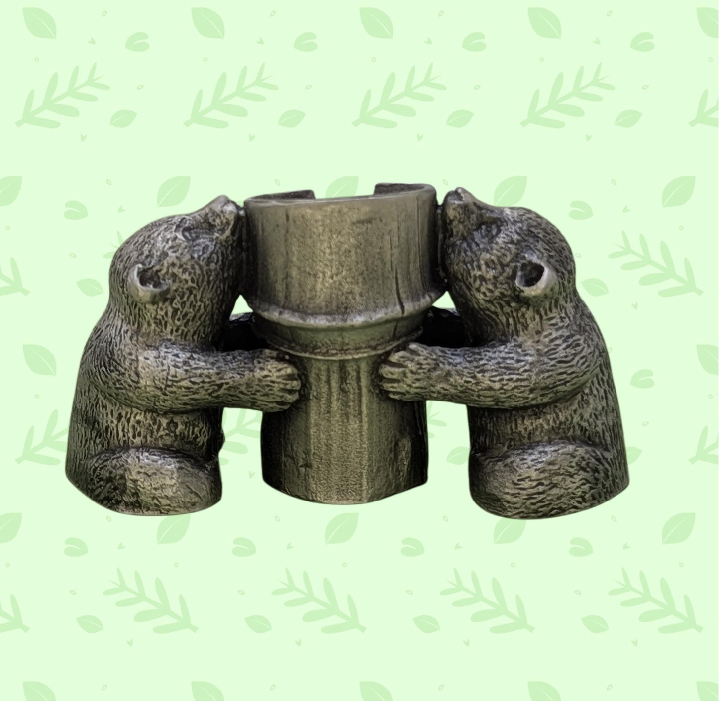 Minimalist Bamboo Pandas Pewter Taper Candle Holder Decor Collectible