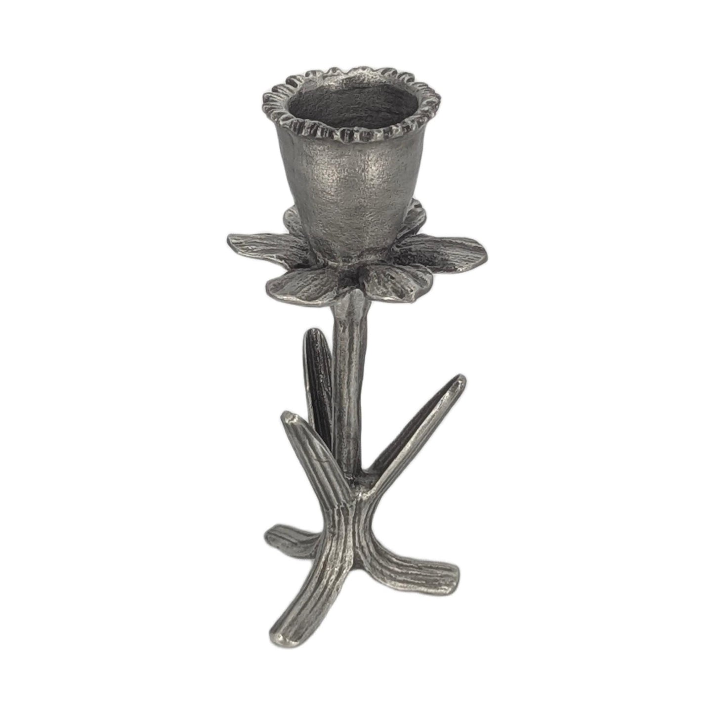 Handmade Daffodil Botanical Pewter Taper Candle Holder, Home Decor Inspired by Nature