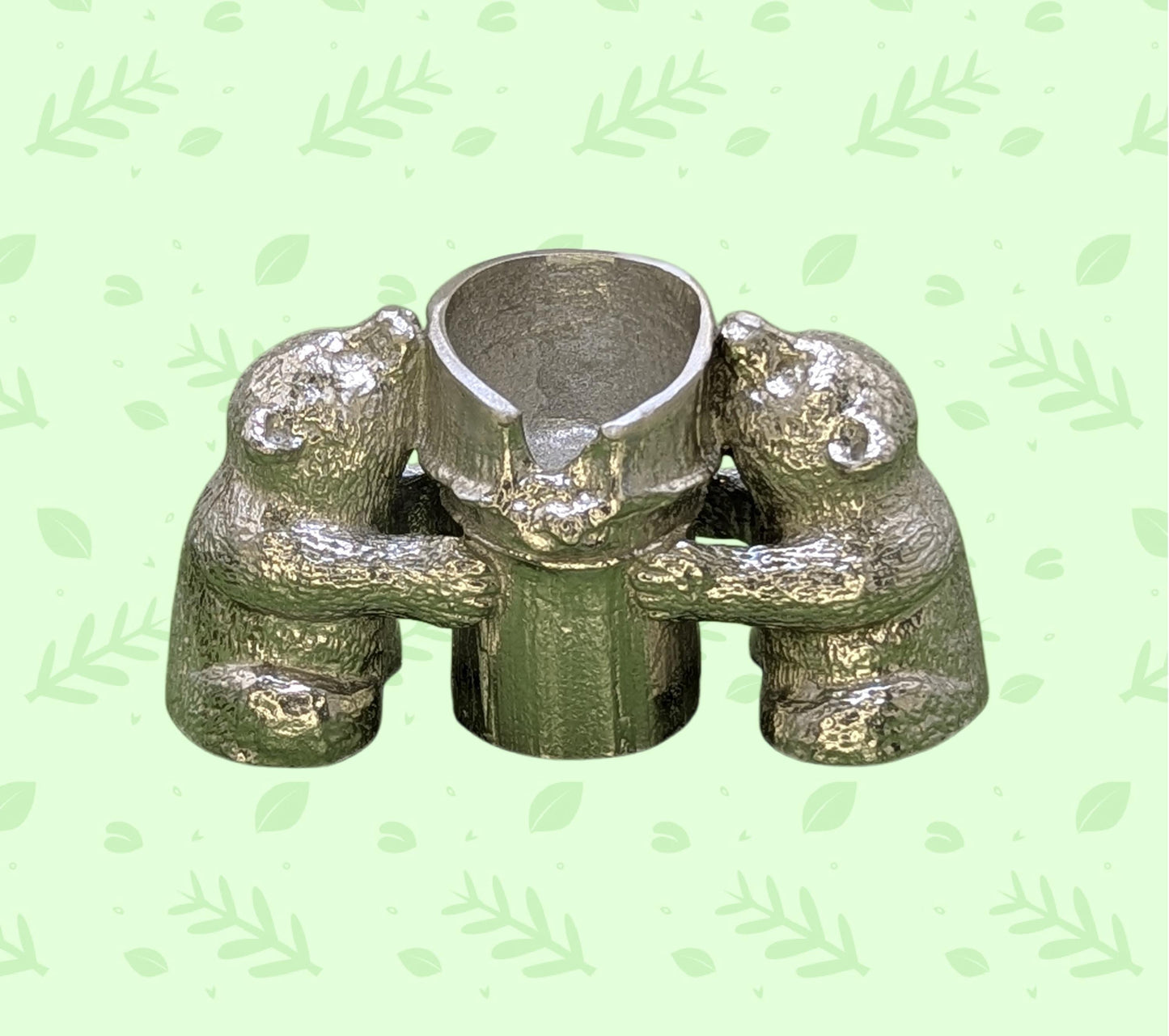 Minimalist Bamboo Pandas Pewter Taper Candle Holder Decor Collectible
