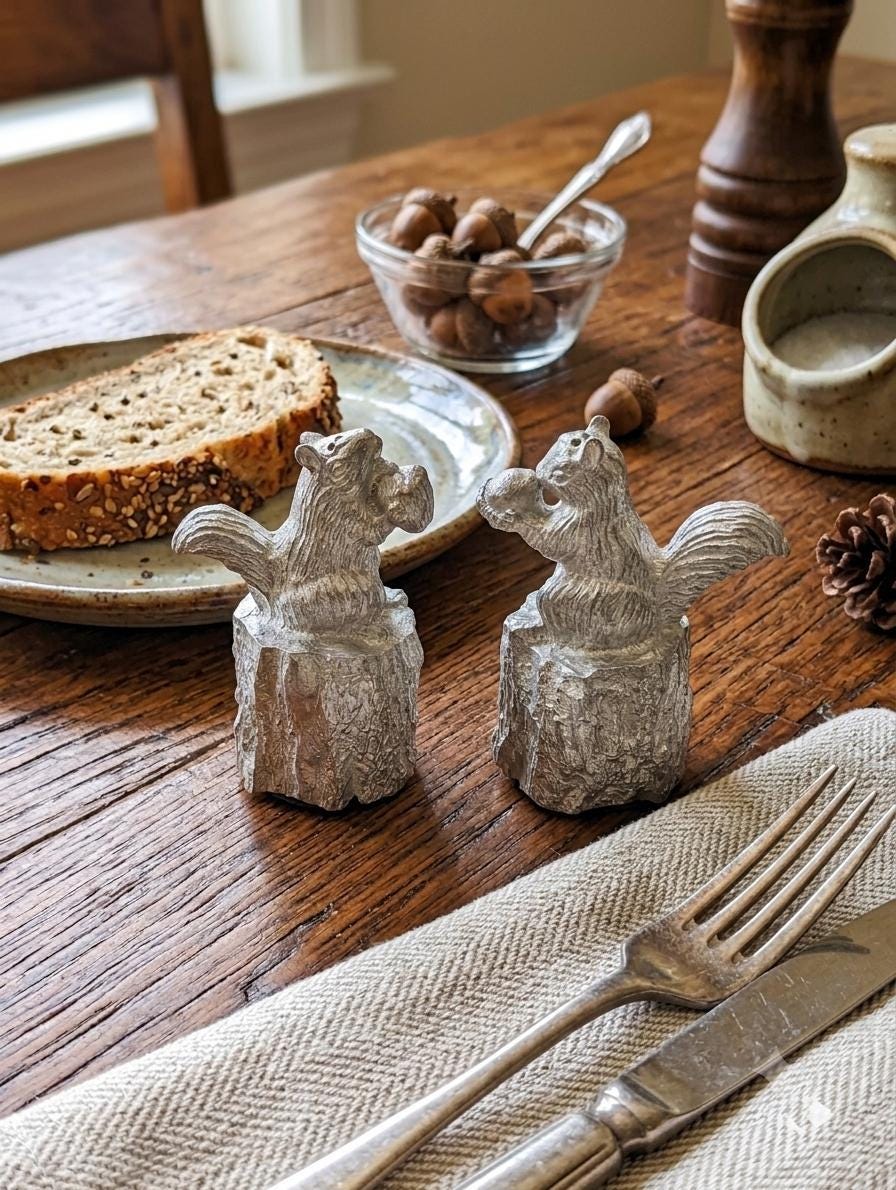 Adorable Ensemble Salière et Poivrière Écureuil Miniature Minimaliste en Étain Décoration de Collection