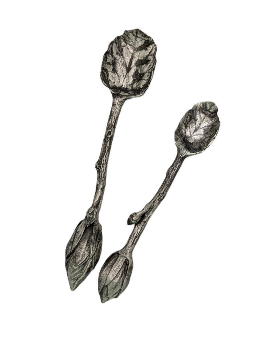 Handcrafted Lead-Free Pewter Hibiscus Spoon Set, Botanical Tea & Coffee Ritual Enhancer