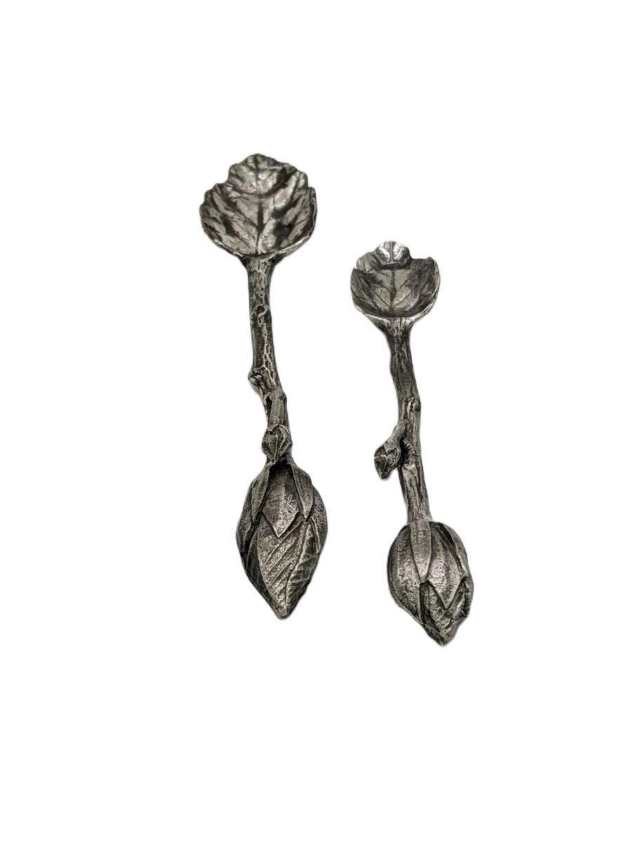 Handcrafted Lead-Free Pewter Hibiscus Spoon Set, Botanical Tea & Coffee Ritual Enhancer