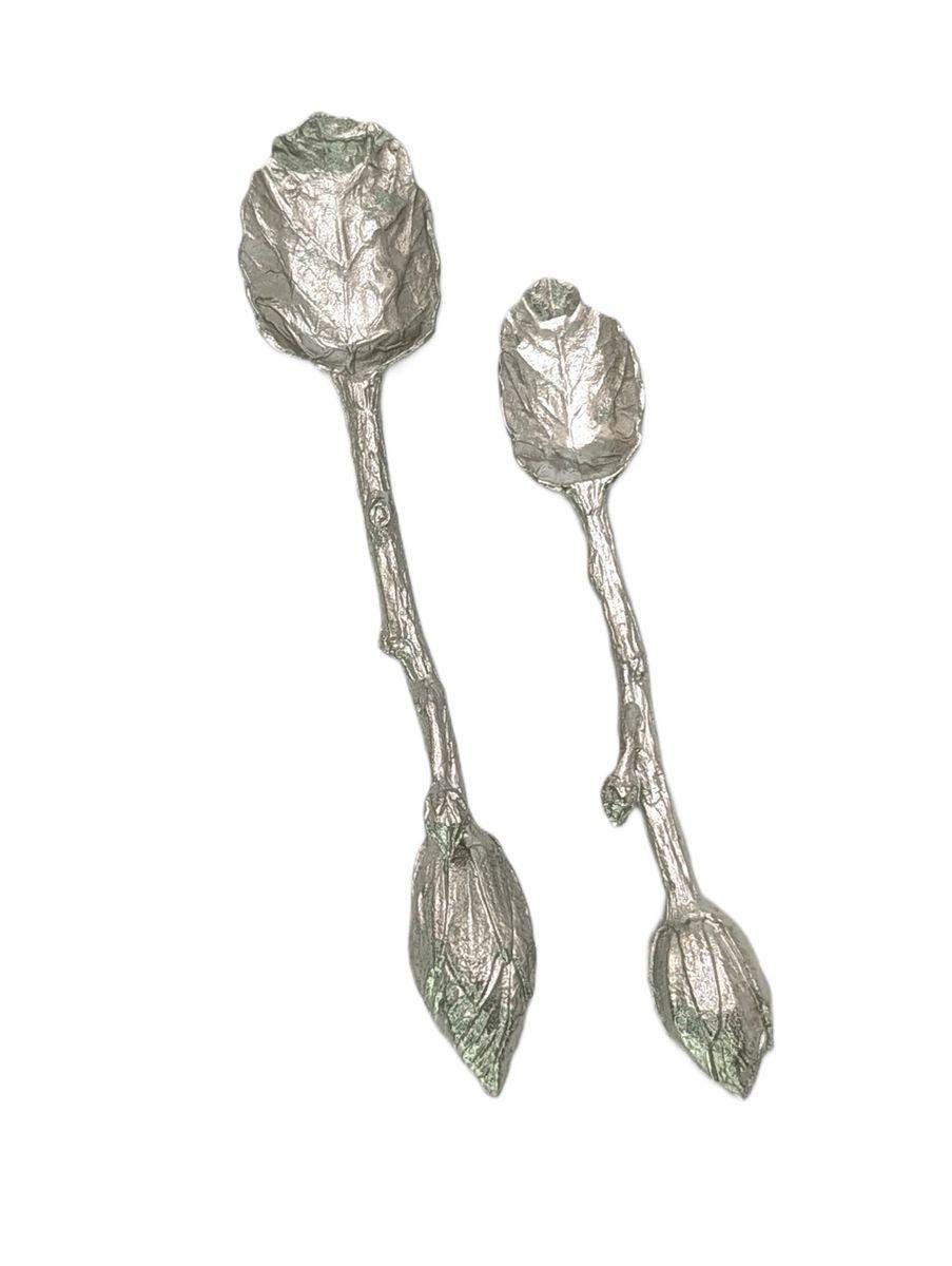 Handcrafted Lead-Free Pewter Hibiscus Spoon Set, Botanical Tea & Coffee Ritual Enhancer