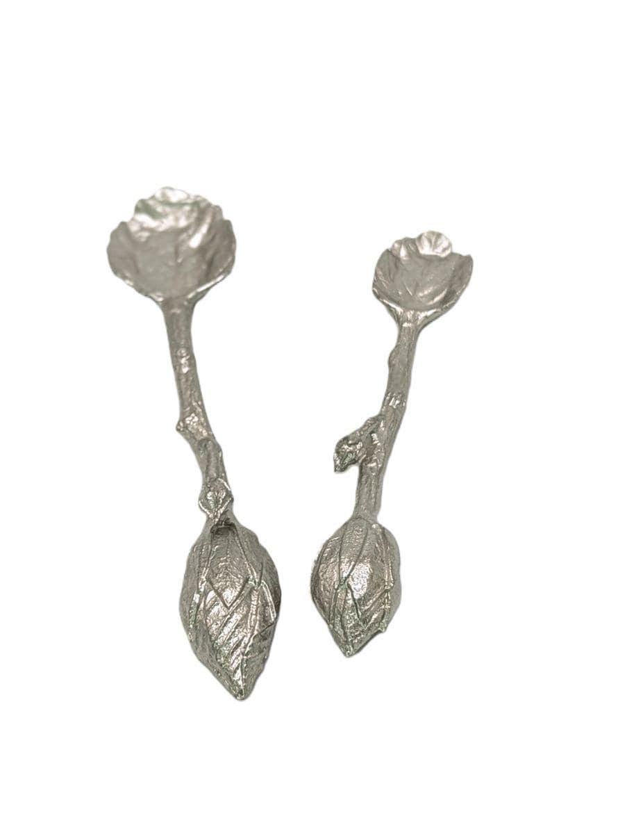 Handcrafted Lead-Free Pewter Hibiscus Spoon Set, Botanical Tea & Coffee Ritual Enhancer