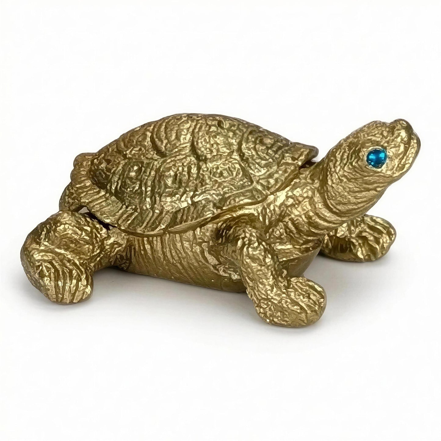 Handmade Pewter Turtle Trinket Box with Blue Topaz Eyes, Ring Holder Storage