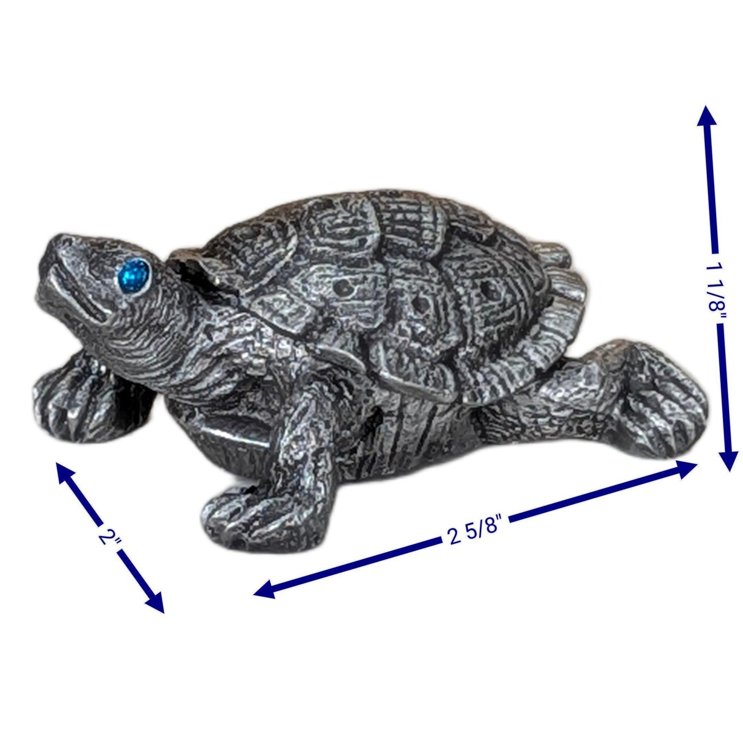 Handmade Pewter Turtle Trinket Box with Blue Topaz Eyes, Ring Holder Storage