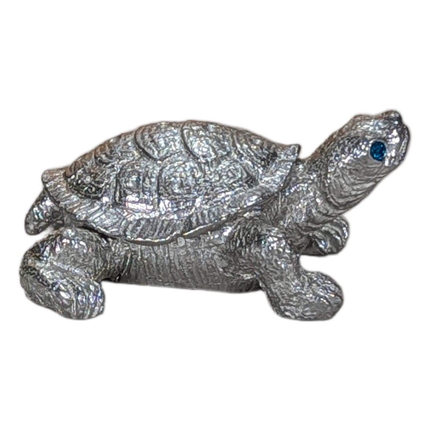 Handmade Pewter Turtle Trinket Box with Blue Topaz Eyes, Ring Holder Storage