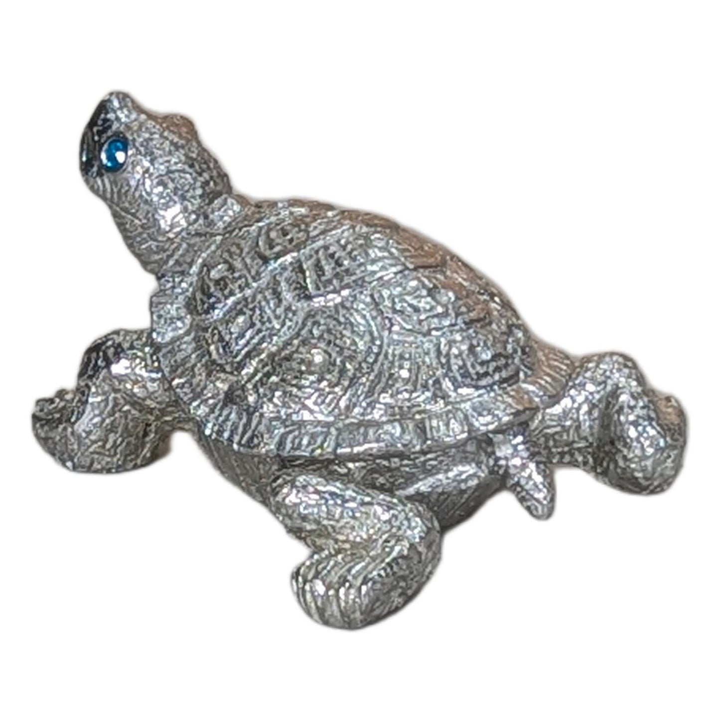 Handmade Pewter Turtle Trinket Box with Blue Topaz Eyes, Ring Holder Storage
