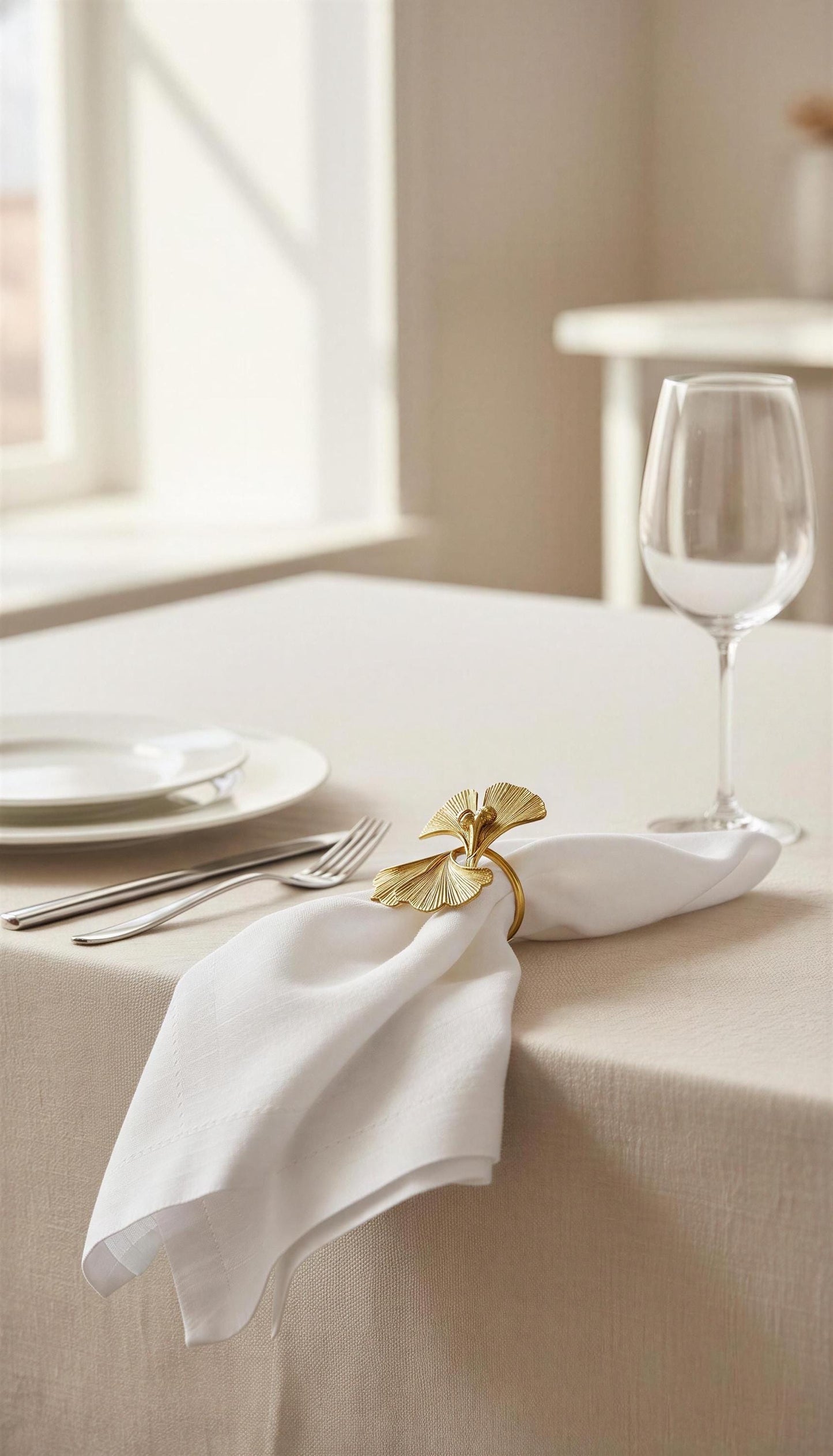 Ginkgo Leaf Napkin Rings Set of 4, Handcrafted Pewter, Nature Inspired Housewarmings Gift
