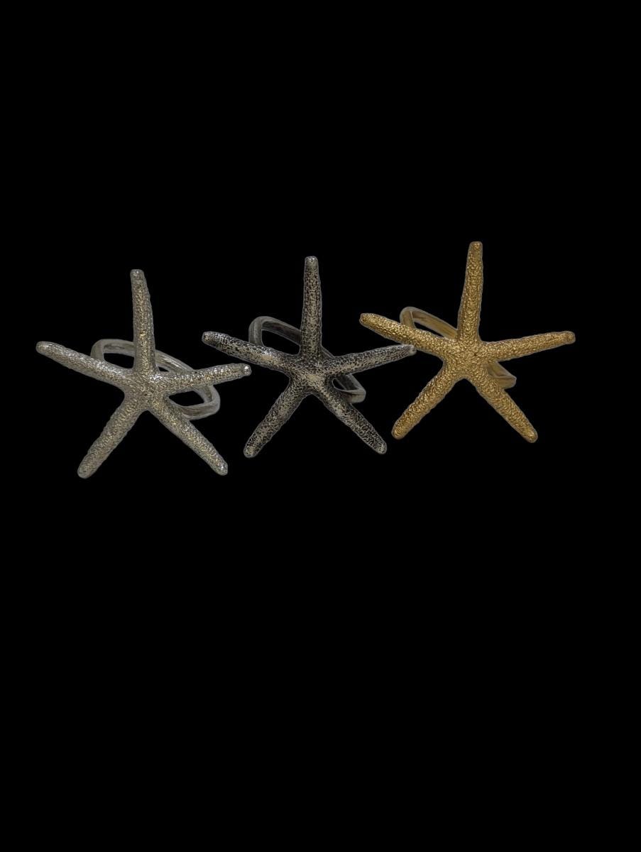Finger Starfish Pewter Napkin Ring Set of 4 Inspired by Nature