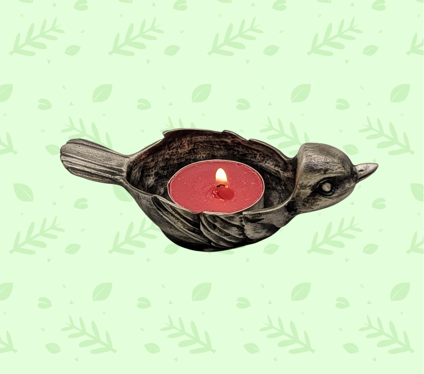 Pewter Sparrow Tea Light Candle Holder Trinket Dish Decor