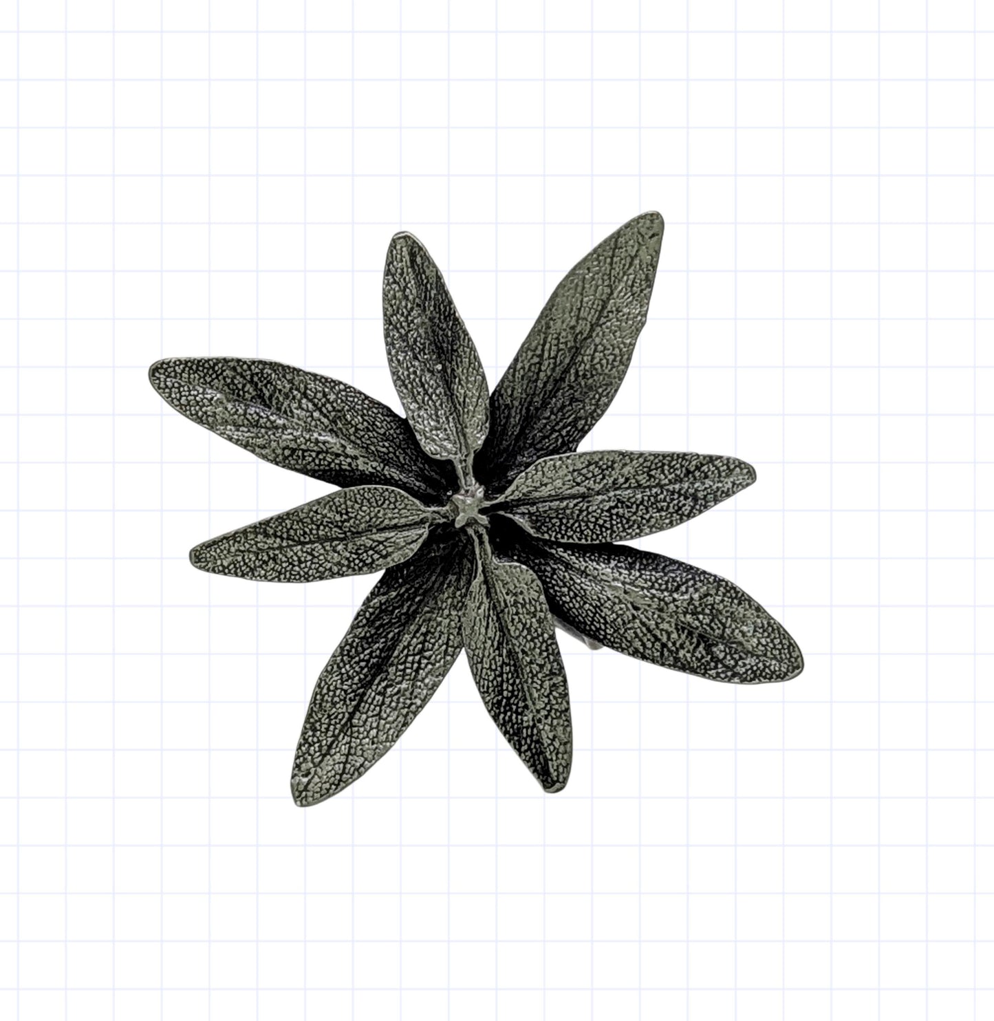 Juego de 4 servilleteros de peltre con diseño de salvia, inspirados en la naturaleza.