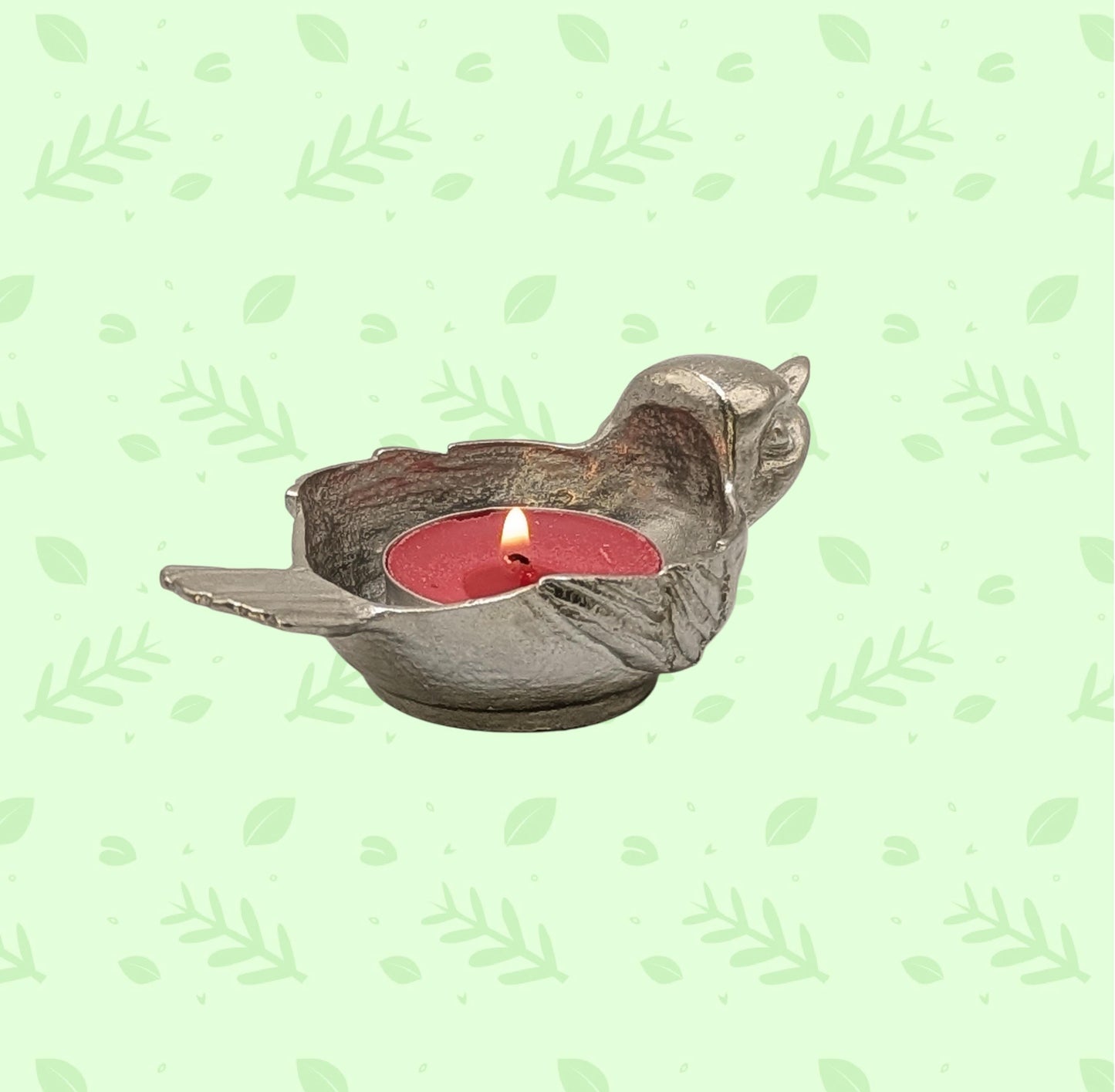 Pewter Sparrow Tea Light Candle Holder Trinket Dish Decor