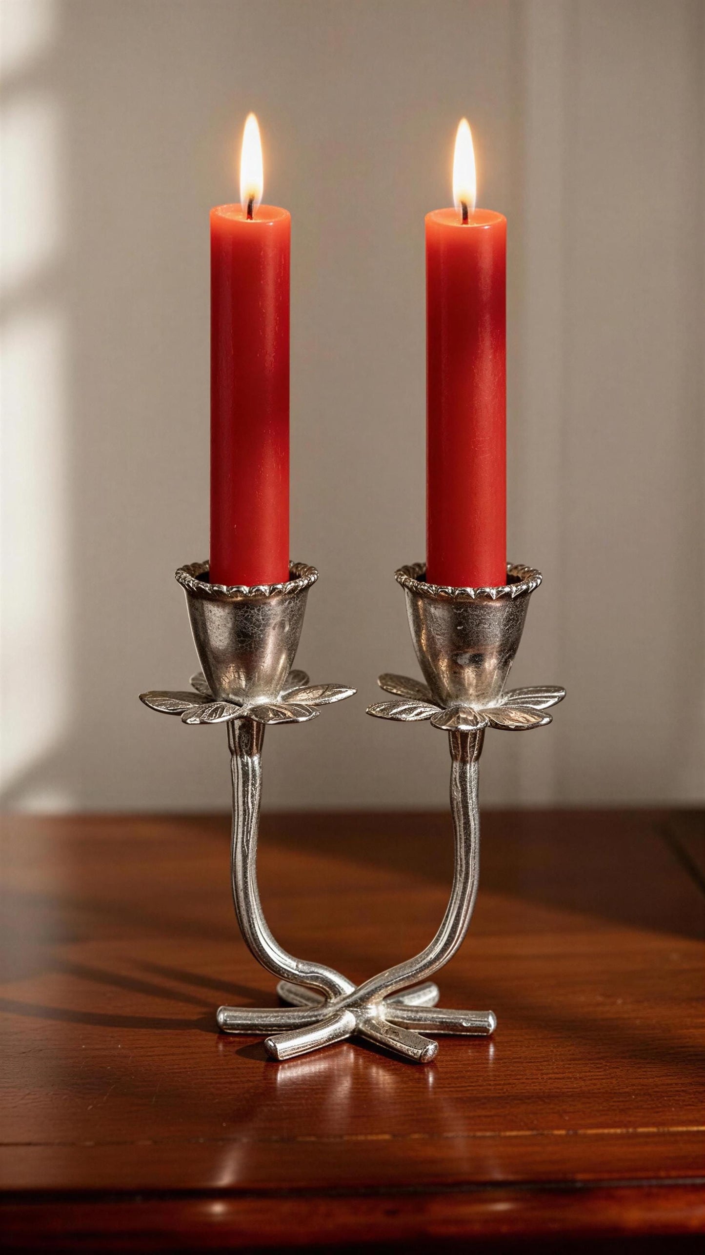 Handmade Daffodil Minimalist Pewter Double Candlestick Holder, Inspired by Nature, Decor