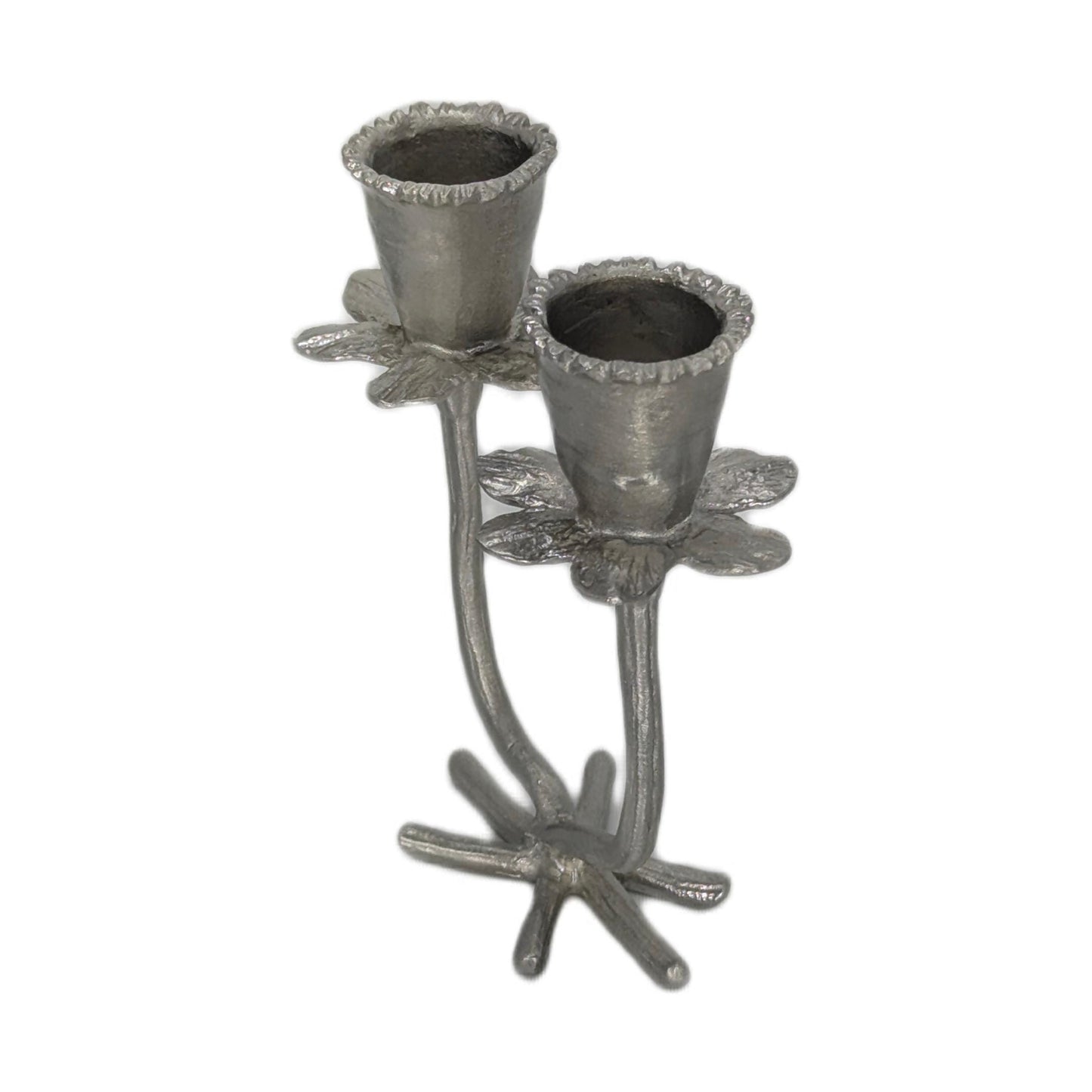 Handmade Daffodil Minimalist Pewter Double Candlestick Holder, Inspired by Nature, Decor