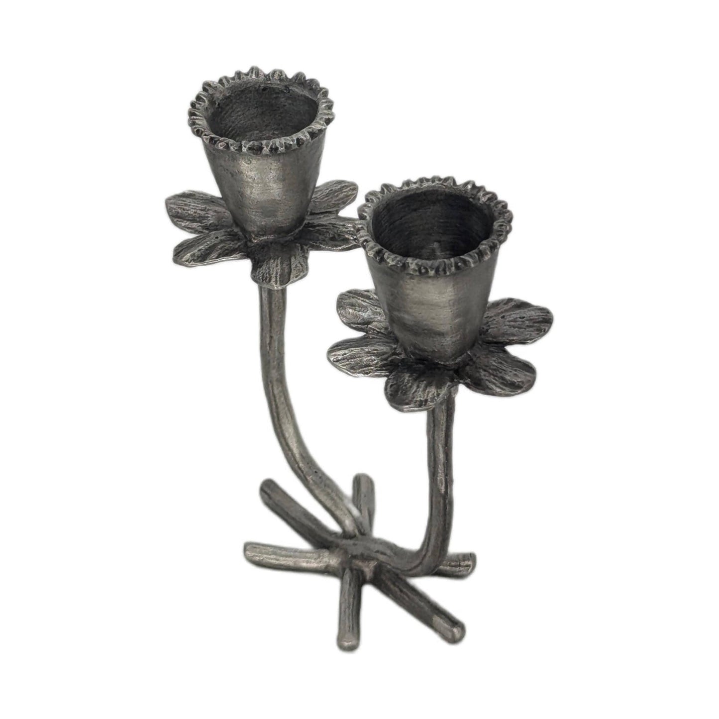 Handmade Daffodil Minimalist Pewter Double Candlestick Holder, Inspired by Nature, Decor