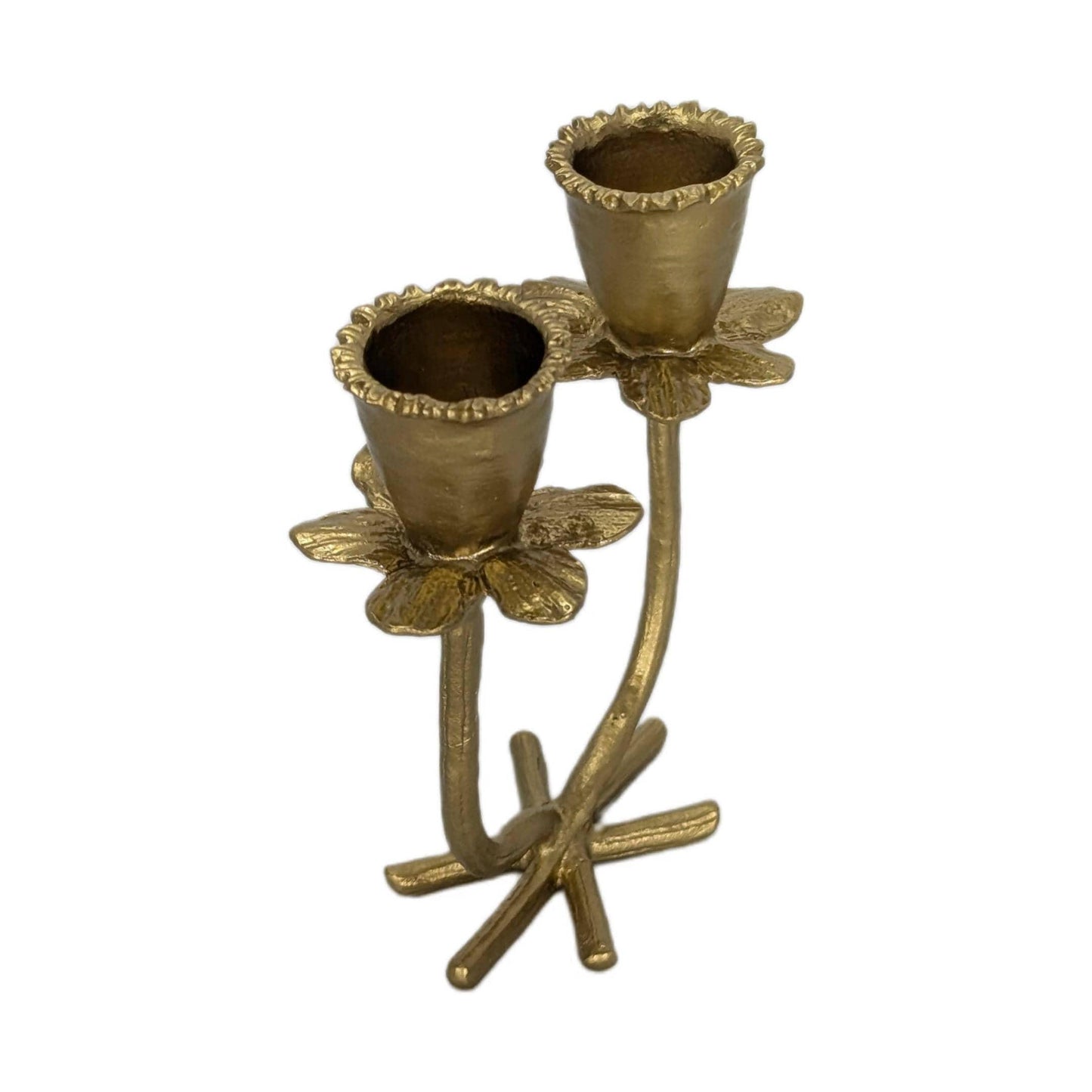 Handmade Daffodil Minimalist Pewter Double Candlestick Holder, Inspired by Nature, Decor