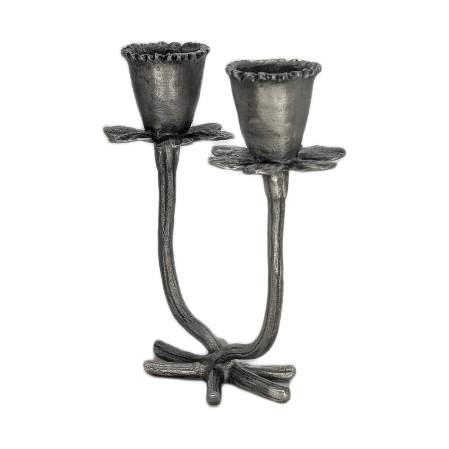 Handmade Daffodil Minimalist Pewter Double Candlestick Holder, Inspired by Nature, Decor