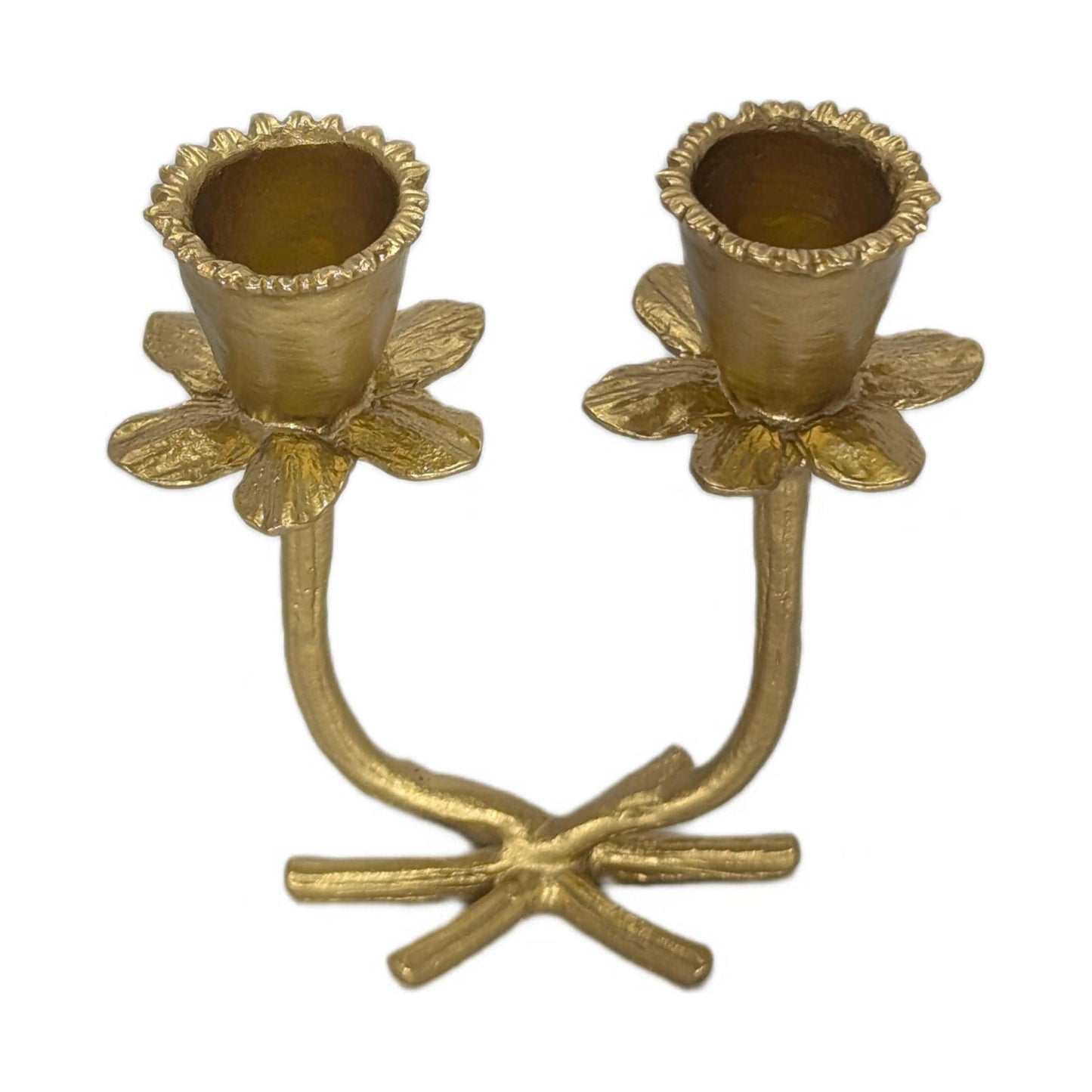 Handmade Daffodil Minimalist Pewter Double Candlestick Holder, Inspired by Nature, Decor