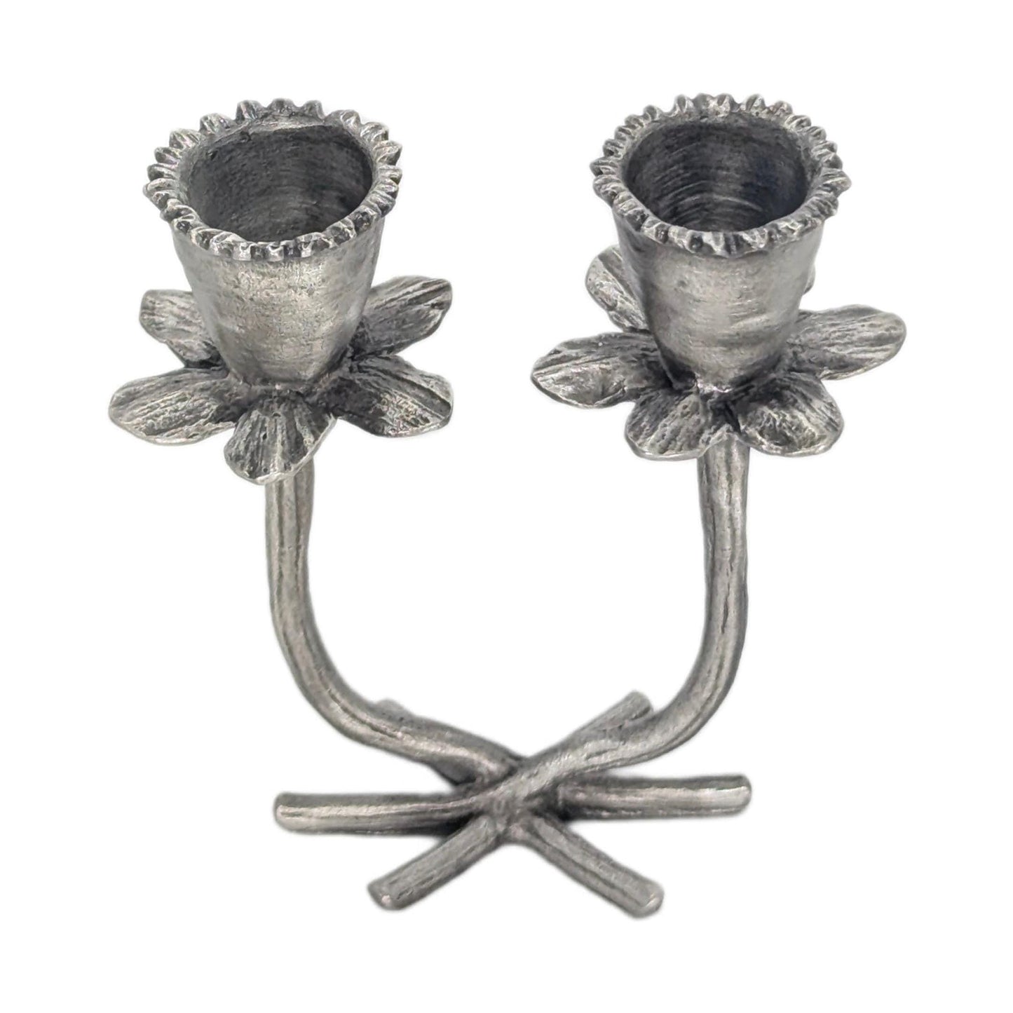 Handmade Daffodil Minimalist Pewter Double Candlestick Holder, Inspired by Nature, Decor