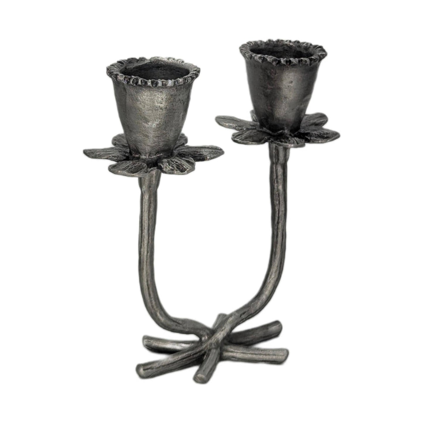 Handmade Daffodil Minimalist Pewter Double Candlestick Holder, Inspired by Nature, Decor