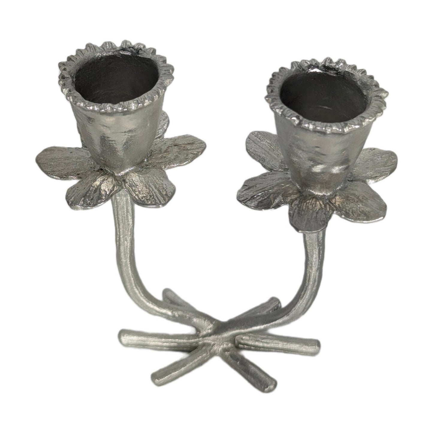 Handmade Daffodil Minimalist Pewter Double Candlestick Holder, Inspired by Nature, Decor