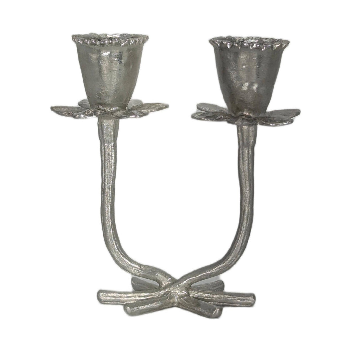 Handmade Daffodil Minimalist Pewter Double Candlestick Holder, Inspired by Nature, Decor